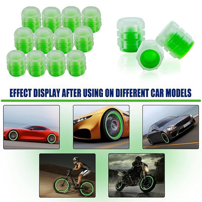 Radium Valve Cap for Vehicles | Glow-in-Dark Tyre Pressure Caps (4 pcs, Green)