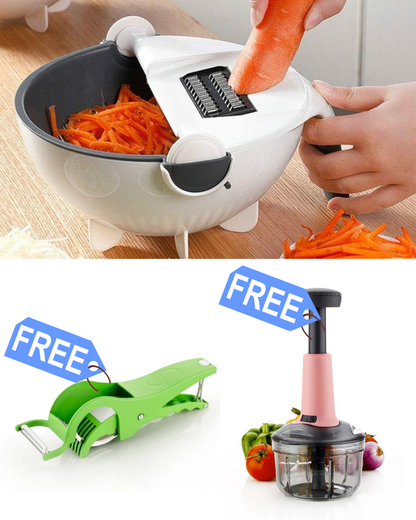 9 in 1 Multifunction Plastic Magic Rotate Vegetable Cutter WITH FREE 2 in 1 Vegetable & Fruit Multi Cutter & Peeler And Ultra Chopper with 3 Blades